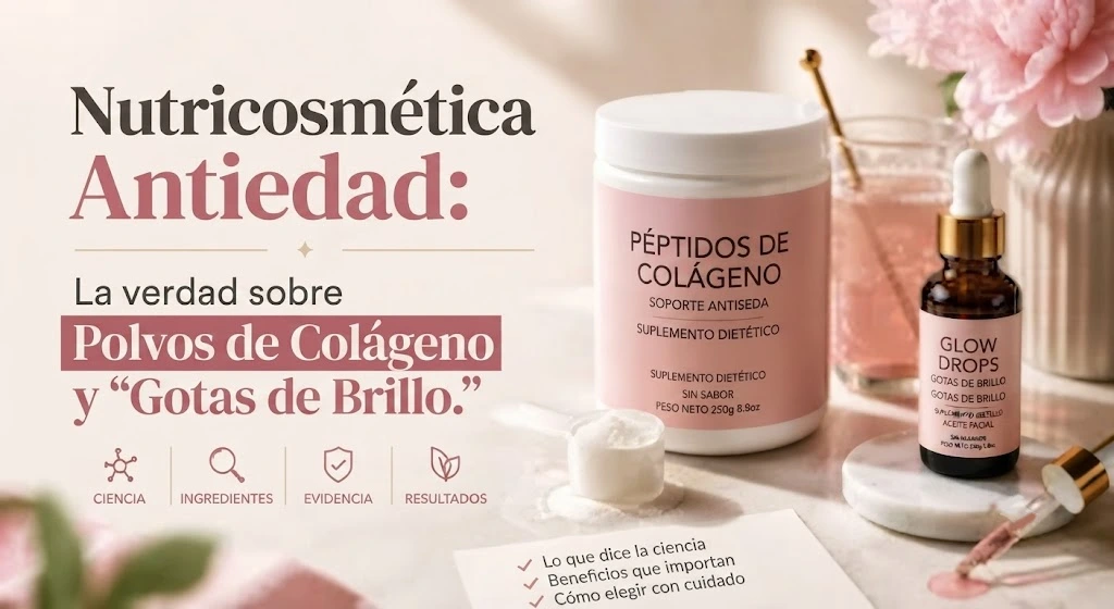 Polvos de colágeno antienvejecimiento comestibles y gotas iluminadoras para una piel más sana y para potenciar la belleza