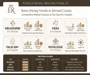 Botox pricing trends across Brevard County including Melbourne, Viera, Palm Bay and Rockledge at Enfield Royal Med Spa Viera FL 