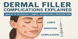 Close-up of a patient receiving dermal filler treatment, highlighting safe injection practices to prevent complications.