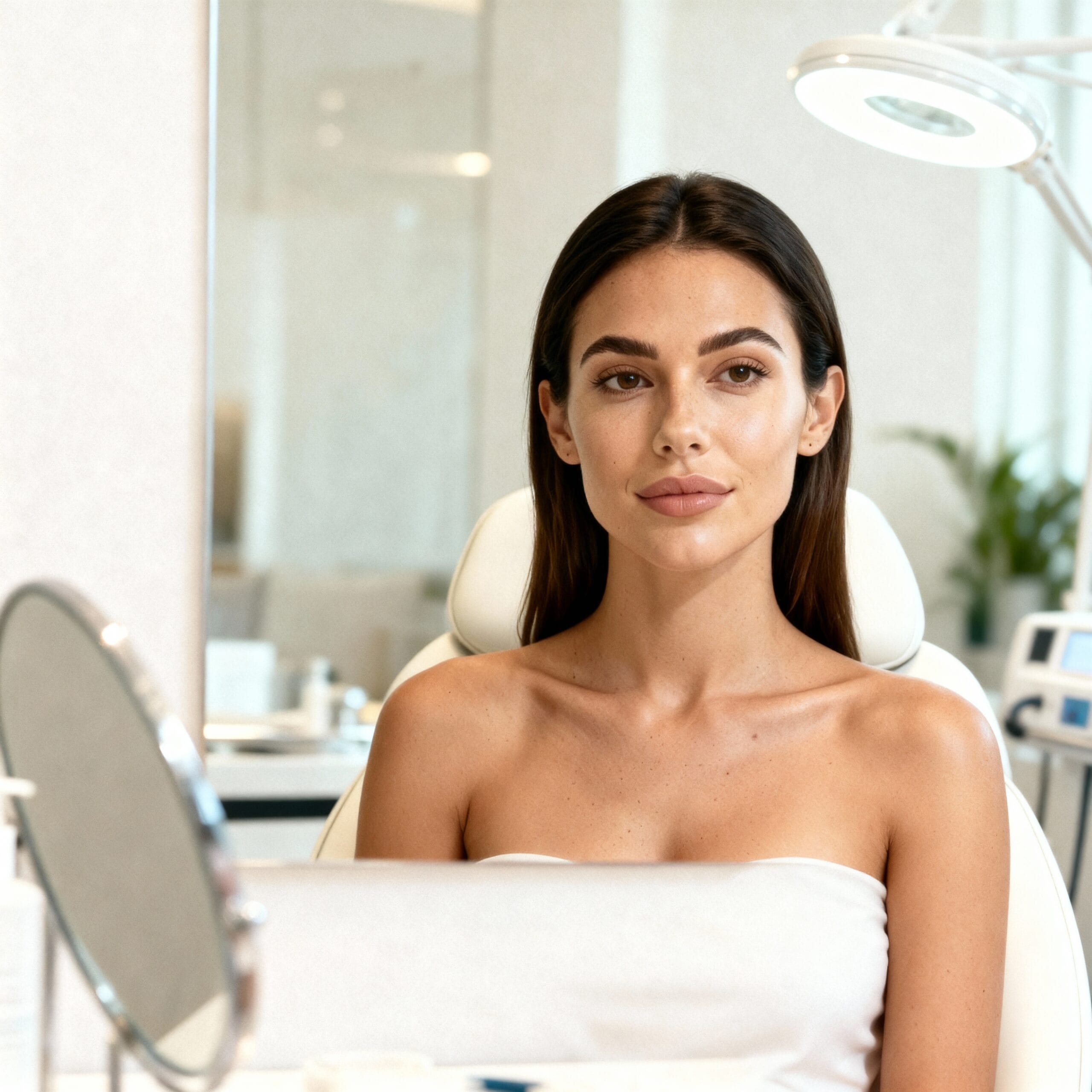 Patient at an aesthetic clinic consulting about a long-term Botox and dermal filler maintenance plan.