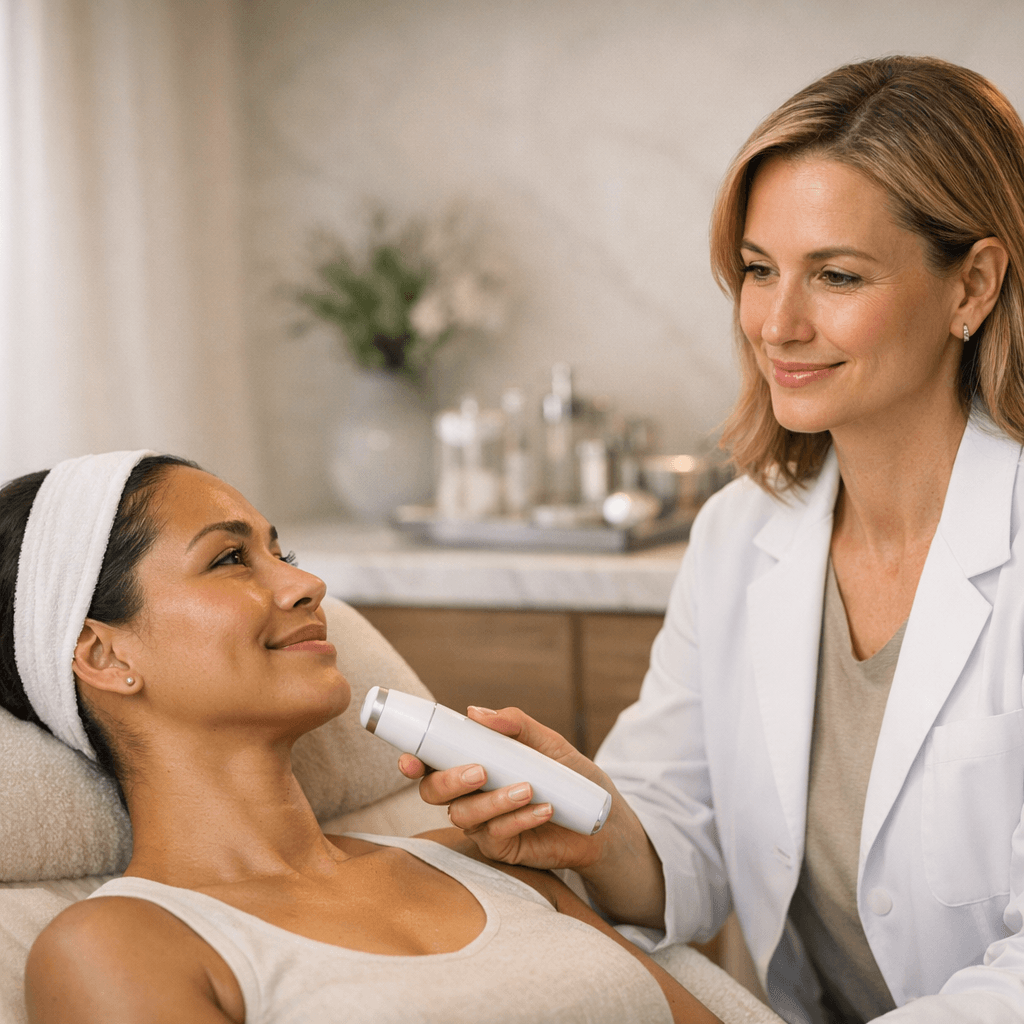 Medical professional performing regenerative aesthetic treatment for skin rejuvenation and natural skin repair