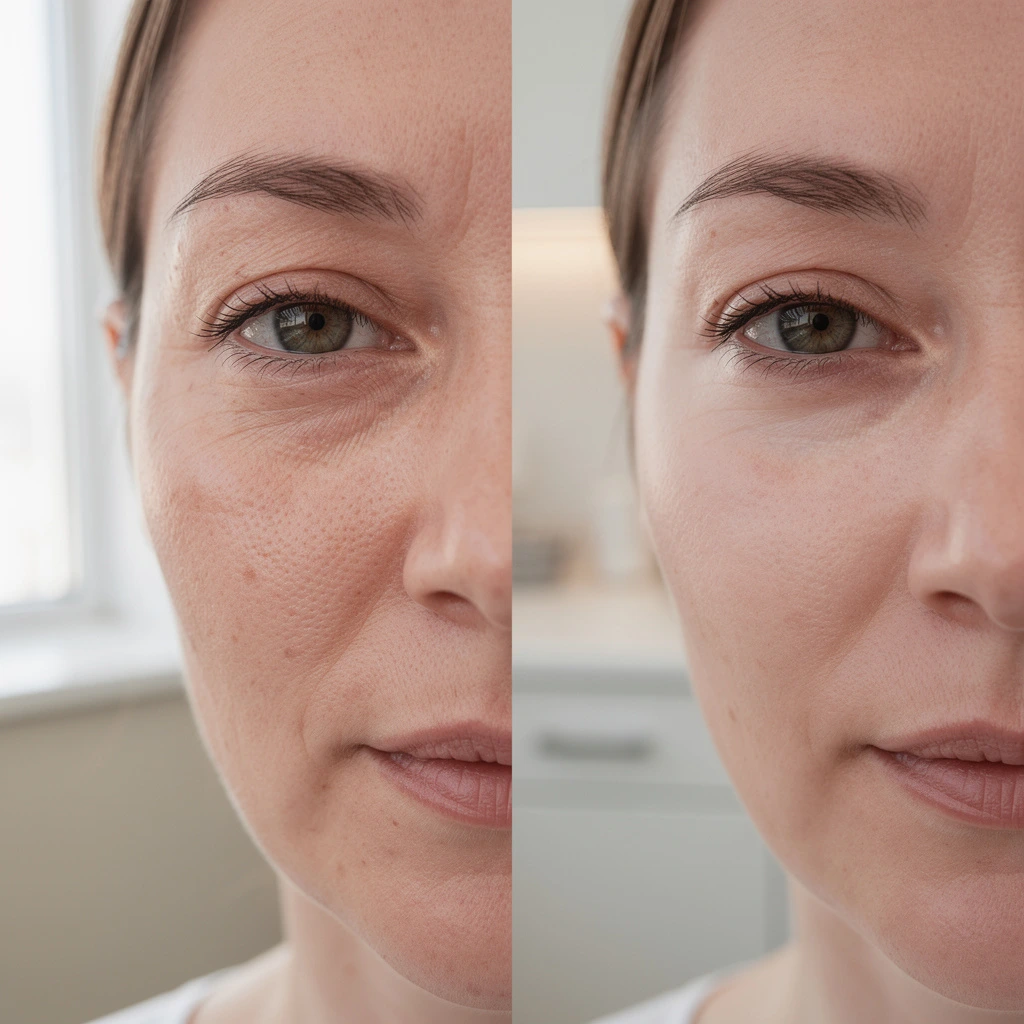 Woman with smooth, rejuvenated under-eye area after professional under-eye bags treatment.