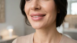 Perfectly balanced and natural-looking lips demonstrating the result of a personalized lip aesthetic goal.