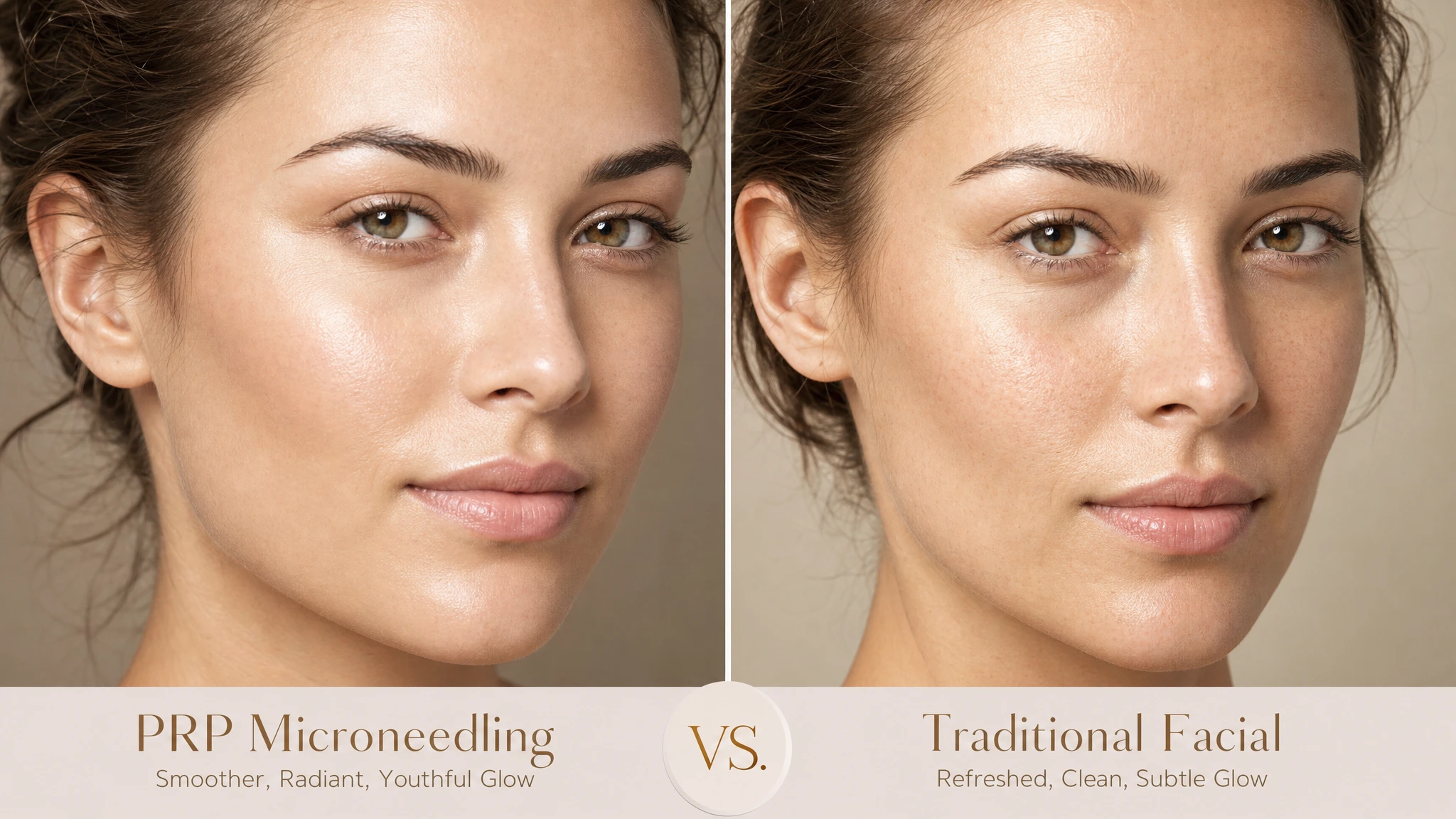 PRP Microneedling vs Traditional Facial results comparison for skin rejuvenation at Enfield Royal Medspa Viera FL, highlighting enhanced glow, smoother texture, and youthful skin improvement versus subtle refresh.