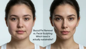 Buccal fat removal vs facial sculpting comparison showing sustainable facial contouring and jawline enhancement results