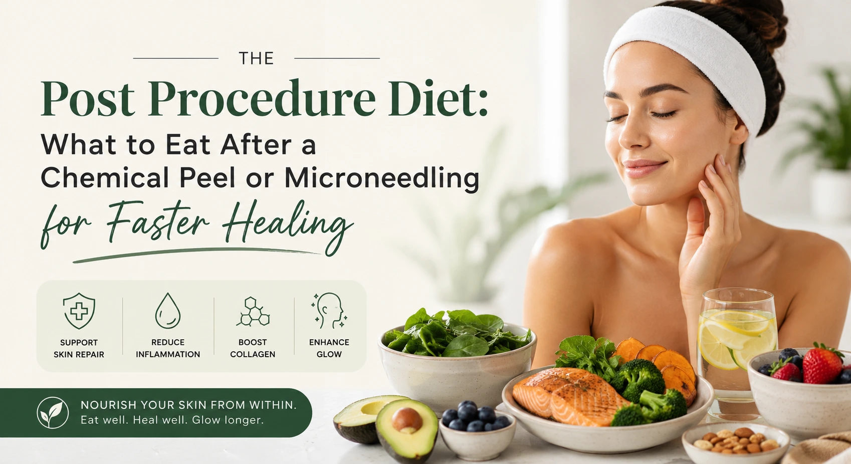 Healthy post procedure diet with nutrient-rich foods to support faster healing after chemical peel and microneedling treatments