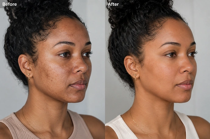 Chemical peel skin rejuvenation before and after results at Enfield Royal Clinic serving Branchburg and Somerset County, NJ.