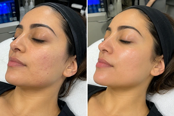 HydraFacial before and after hydration results at Enfield Royal Clinic serving Branchburg and Somerset County, NJ.
