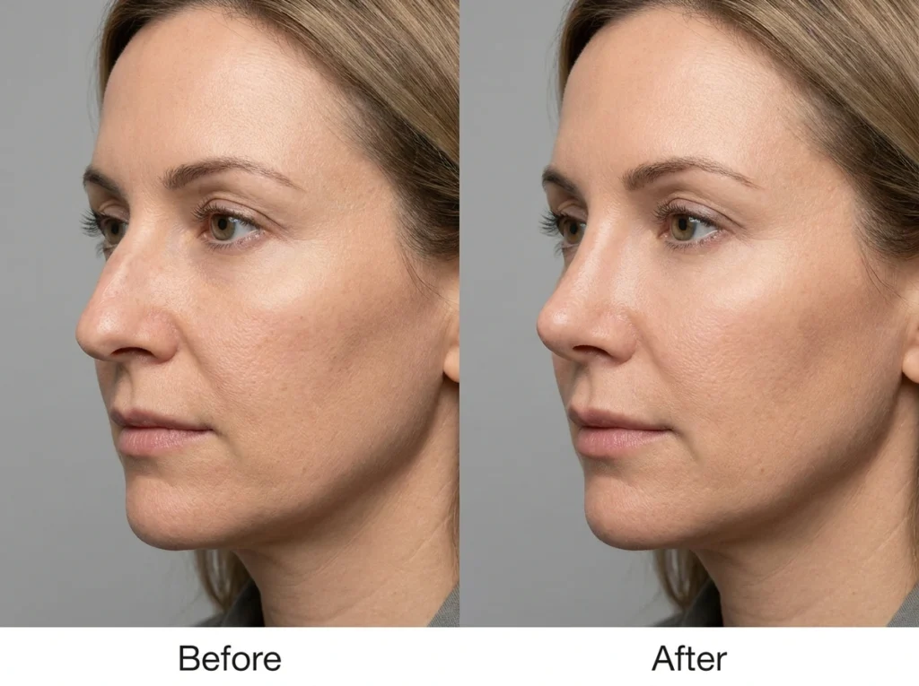 Before and after comparison of nasal asymmetry correction with dermal filler in Branchburg, NJ