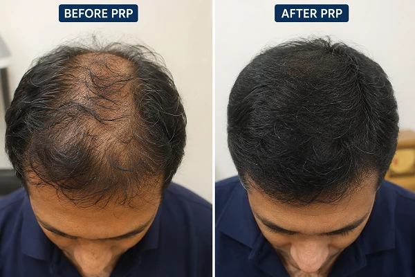 PRP hair restoration before and after results at Enfield Royal Clinic serving Branchburg and Somerset County, NJ.