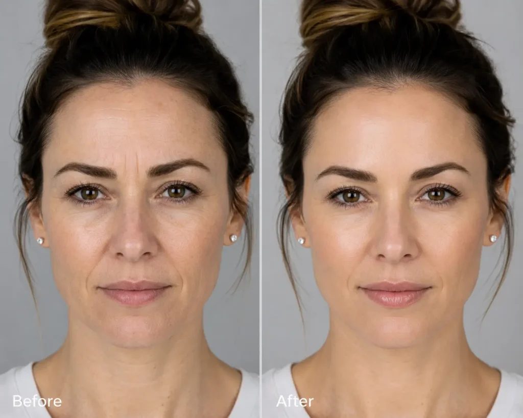Injectable treatment before and after showing natural-looking facial rejuvenation at Enfield Royal Clinic New Jersey