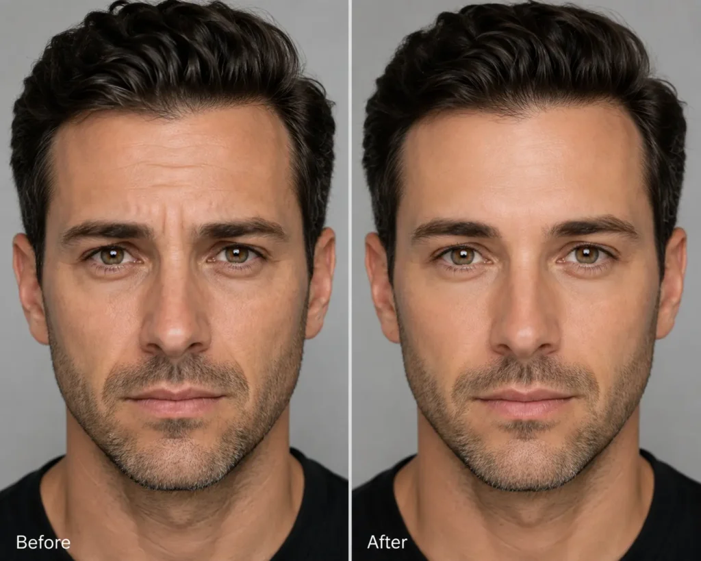 Before and after injectable treatment showing refreshed facial contours and smoother skin at Enfield Royal Clinic New Jersey