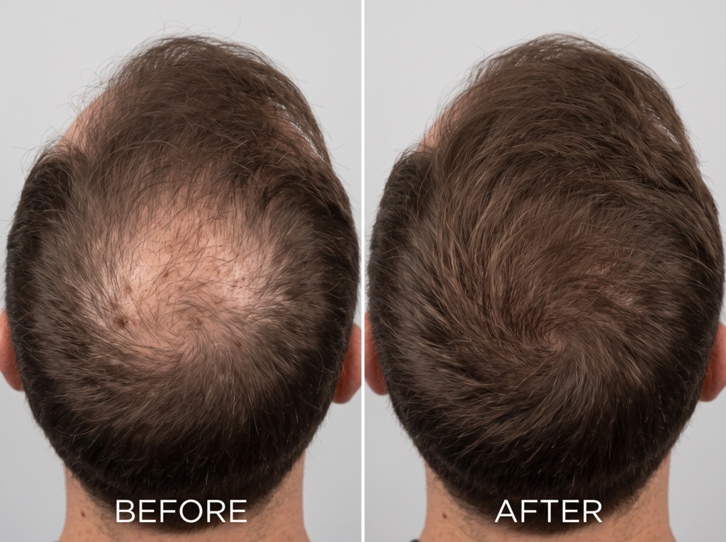 PRP hair restoration before and after results at Enfield Royal Clinic in Manville, NJ
