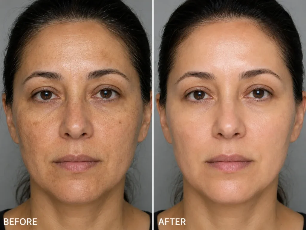 Before and after comparison of skin treated with a chemical peel in Raritan, NJ