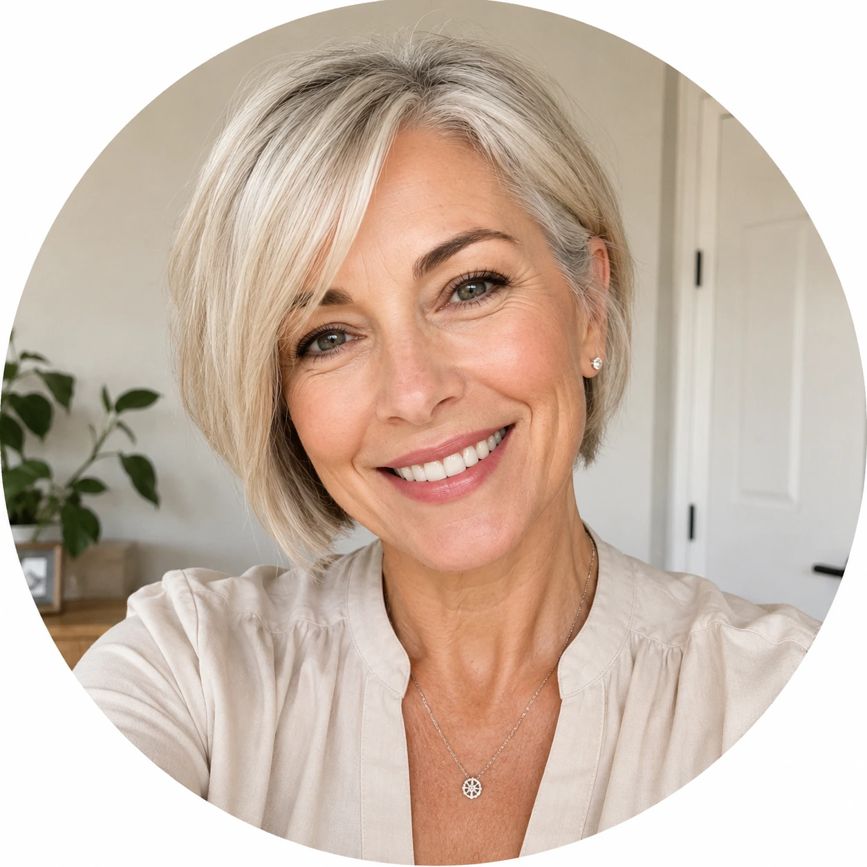 Profile photo of smiling woman, dermal filler patient testimonial, Manville NJ