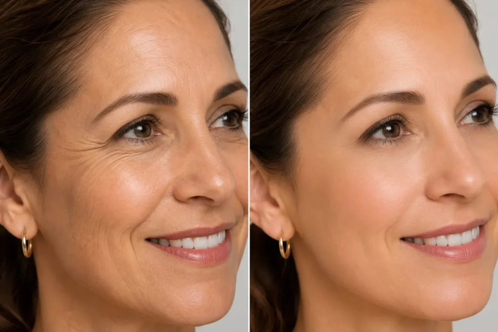 Before and after Dysport treatment showing reduced crow's feet at Enfield Royal Medspa, Branchburg NJ
