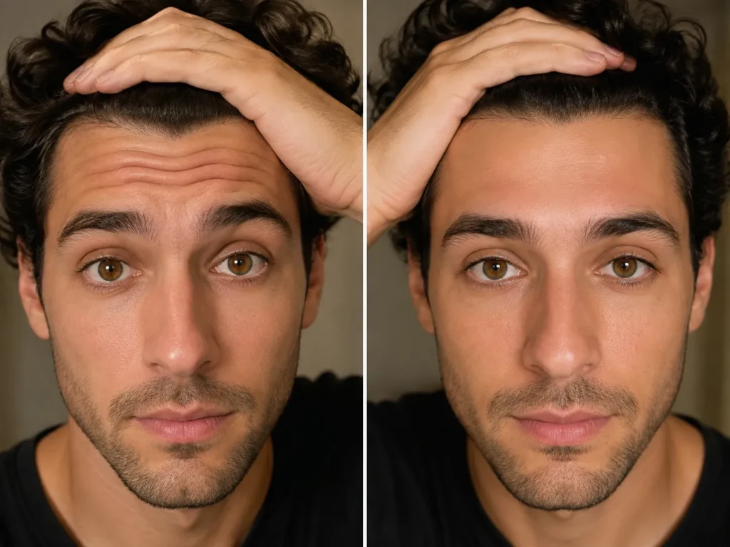 Before and after Dysport treatment showing reduced forehead lines in a male patient, Enfield Royal Medspa NJ