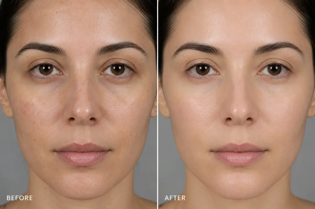 Before and after comparison of skin treated with HydraFacial in Branchburg, NJ