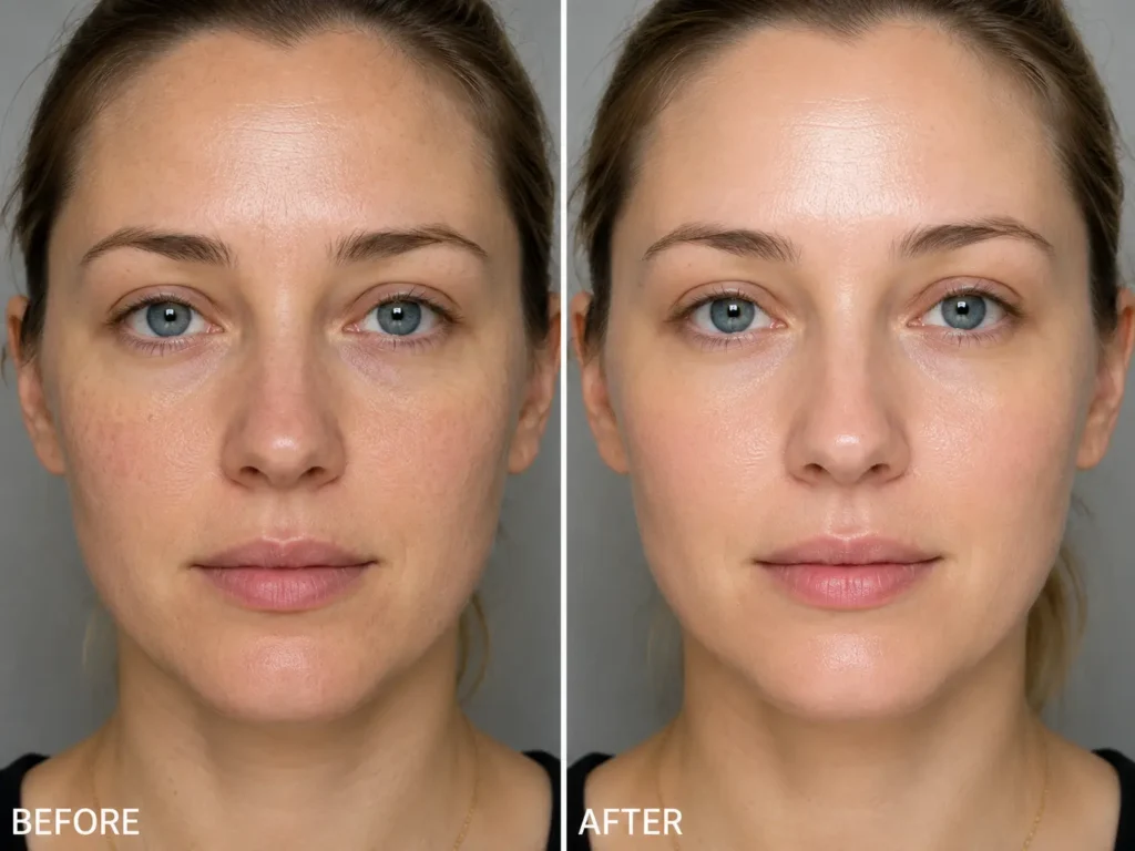 Before and after comparison of skin treated with HydraFacial in Raritan, NJ