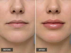 Before and after comparison of lips treated with dermal filler in Raritan, NJ