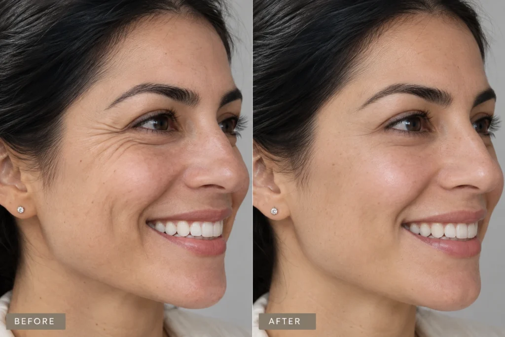 Botox for crow’s feet before and after treatment showing smoother skin around the eyes at Enfield Royal Clinic Branchburg, NJ, serving Bridgewater.
