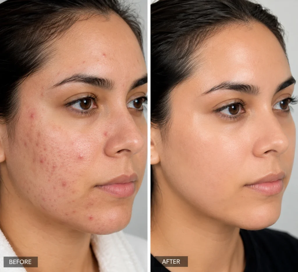 Woman with refreshed, smooth-looking skin representing a professional chemical peel treatment at Enfield Royal Clinic serving Bridgewater, New Jersey.