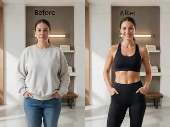 Before-and-after image showing visible weight loss treatment results from Semaglutide treatment at Enfield Royal Clinic New Jersey in Bridgewater, NJ.