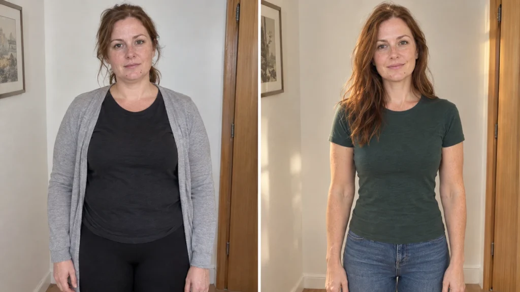 Woman showing weight loss before and after transformation in Somerville, NJ