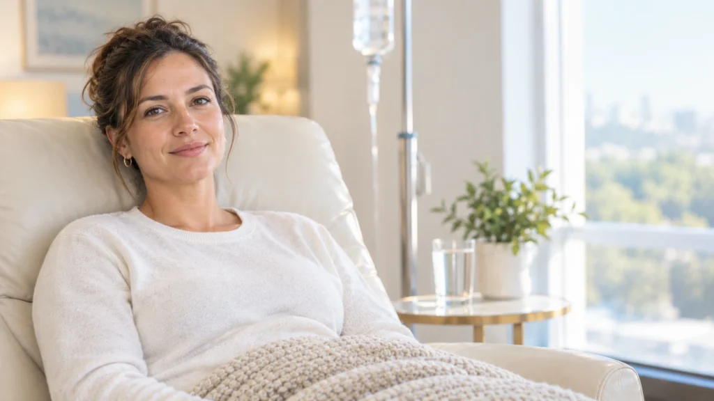 Woman receiving IV therapy in a wellness treatment setting in Somerville, NJ