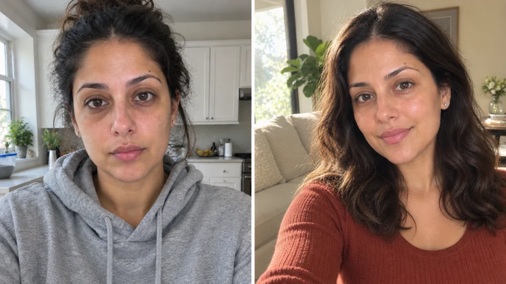 Woman before and after IV therapy and wellness treatment in Somerville, NJ