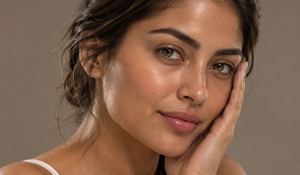 Close-up portrait of a woman with naturally radiant skin, representing aesthetic skin treatments at Enfield Royal Clinic near Somerville, NJ.