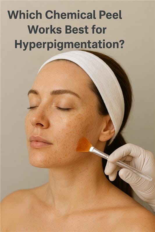 Woman receiving a chemical peel for hyperpigmentation treatment on her face