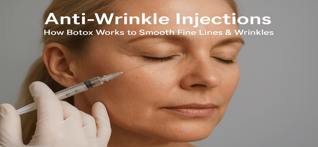 Anti-wrinkle Botox injections reducing fine lines and wrinkles on the face