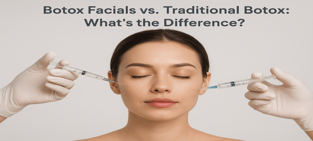 Aesthetic comparison of Botox facial and traditional Botox treatment showing facial rejuvenation results and smoother skin.
