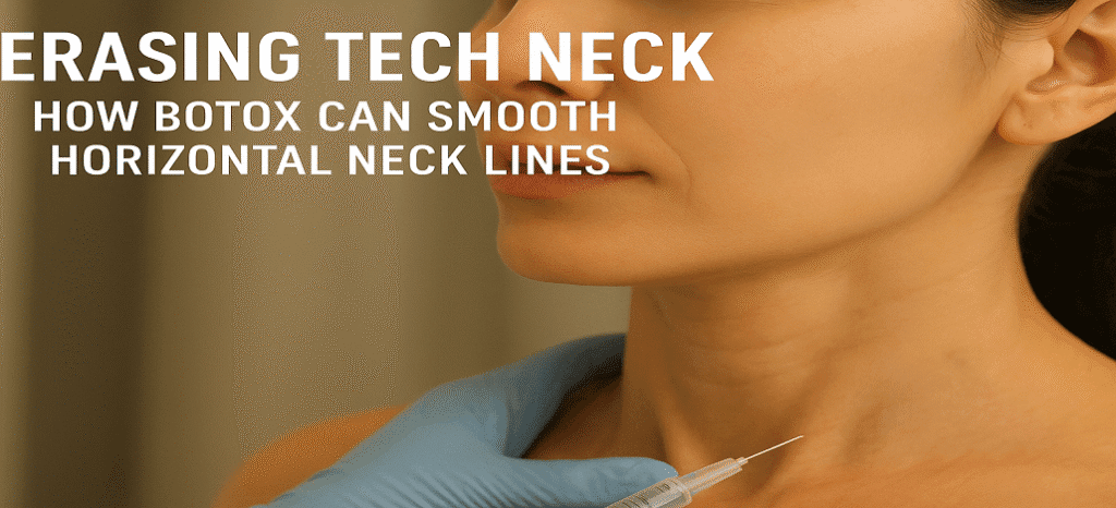 Botox treatment for smoothing horizontal neck lines and reducing tech neck wrinkles