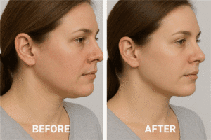 Before and after Masseter Botox showing lower-face slimming and contouring