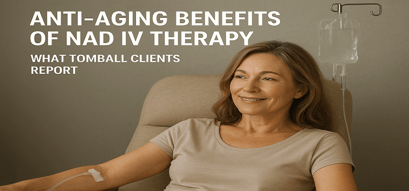 Anti-aging NAD IV therapy session in Tomball showing improved vitality and skin health