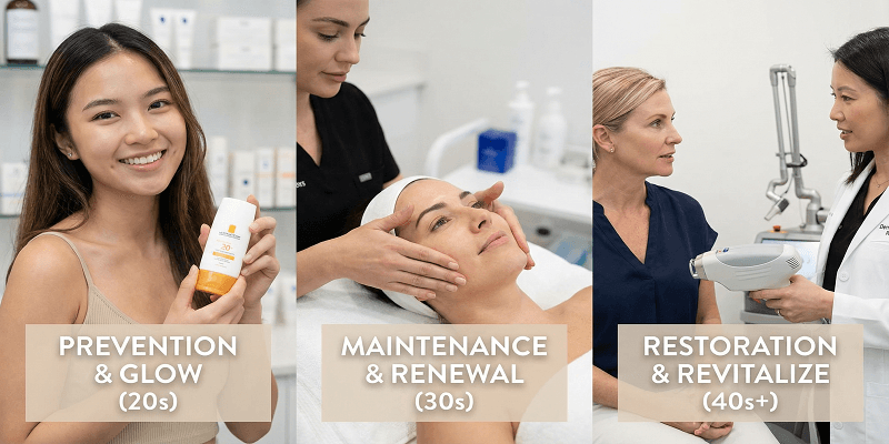 Best skin rejuvenation treatments for different age groups including 20s, 30s, and 40s+