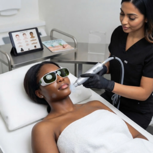 Laser hair removal for dark skin using customized laser technology at Enfield Royal Clinic.